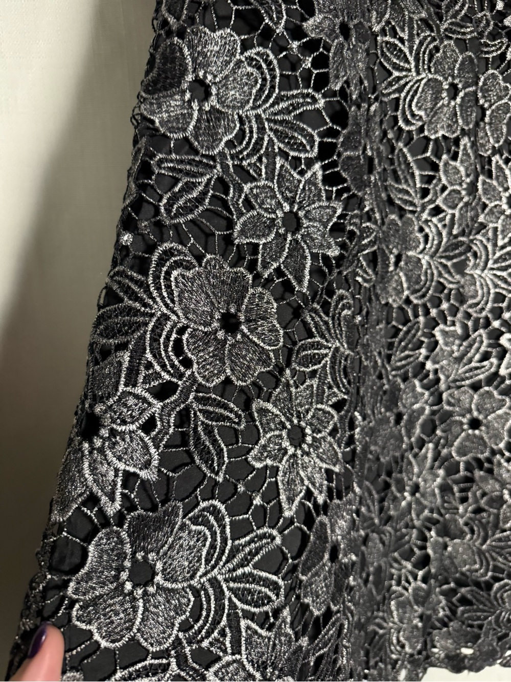 Eliza J Petite Black and Silver Square Neck Lace Fit and Flare Dress Size 10 P - Picture 10 of 13